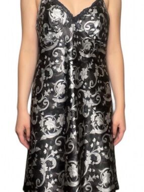Adonna Black Dress with Silver Baroque Print